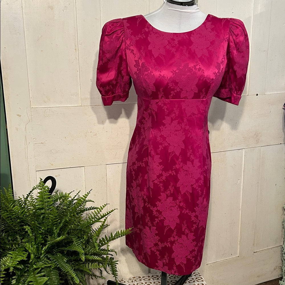 VTG  ExCond Lanz Originals Dress Size 10 Made USA Deep Pink Damask 90s Y2K Party